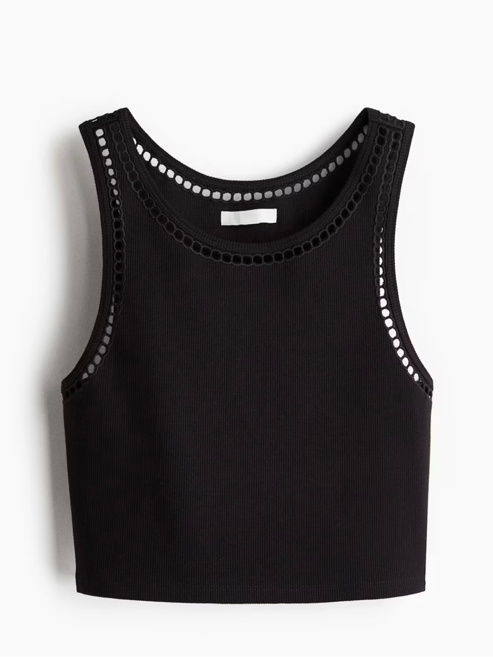 H&M Black Ribbed Crop Tank with Eyelet Trim
